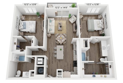 Floor plan for 2 beds, 2 baths, 1189 sqft